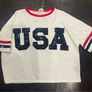 BiBi White and Red USA Crop Top